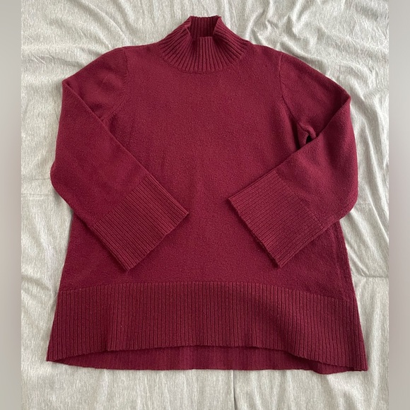 LOFT Women's Size M Petite Maroon Pullover Mock Neck Tunic Wool Blend Sweater - Picture 2 of 6